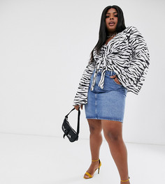 Синяя выбеленная джинсовая юбка с завышенной талией ASOS DESIGN Curve-Синий
