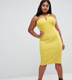 Облегающее платье миди с вырезом ASOS CURVE-Желтый