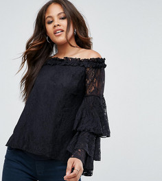Кружевной топ с открытыми плечами ASOS TALL-Черный