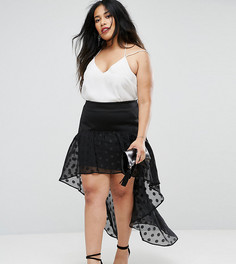 Юбка с асимметричной шифоновой оборкой в горошек ASOS DESIGN Curve-Черный
