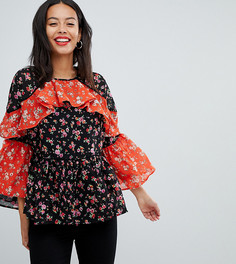 Комбинируемая блузка с цветочным принтом и оборками ASOS TALL-Мульти