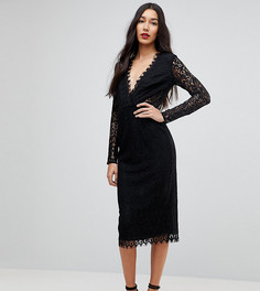 Кружевное платье-футляр миди с длинными рукавами ASOS TALL-Черный