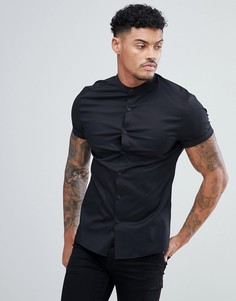 Черная облегающая рубашка с воротником на пуговице ASOS DESIGN-Черный