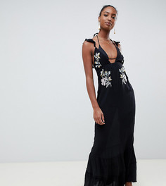 Пляжное платье макси с цветочной вышивкой ASOS DESIGN Tall-Черный