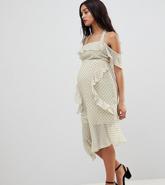 Платье-футляр миди в горошек с оборками ASOS DESIGN Maternity-Белый