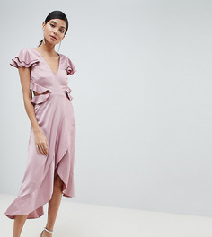 Платье миди с оборками и вырезом на спине ASOS DESIGN Tall-Розовый