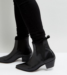 Черные кожаные ботинки для широкой стопы в стиле вестерн на кубинском каблуке со вставкой в виде молнии ASOS DESIGN-Черный