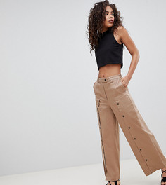 Брюки с широкими штанинами и пуговицами ASOS DESIGN Tall-Коричневый