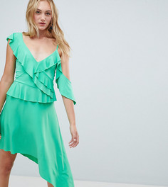 Асимметричное платье миди с оборками ASOS DESIGN Tall-Зеленый