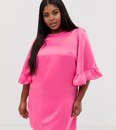 Розовое платье миди А-силуэта с оборками на рукавах Junarose-Розовый