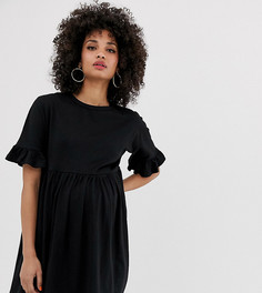 Свободное хлопковое платье с оборками на рукавах ASOS DESIGN Maternity-Черный