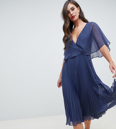 Платье миди с рукавами клеш и плиссированной юбкой ASOS DESIGN Tall-Синий
