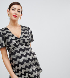 Топ с узором металлик и узлом спереди Flounce London Maternity-Мульти