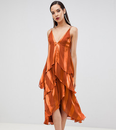 Ярусное платье-трапеция с мягкими полосками ASOS DESIGN Tall-Оранжевый