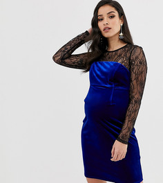 Бархатное облегающее платье мини с кружевной отделкой ASOS DESIGN Maternity-Синий