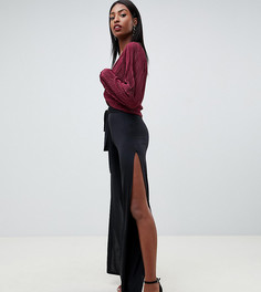 Брюки с широкими штанинами и разрезами по бокам ASOS DESIGN Tall-Черный