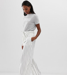 Широкие брюки в полоску с высокой присборенной талией и поясом ASOS DESIGN Tall-Мульти