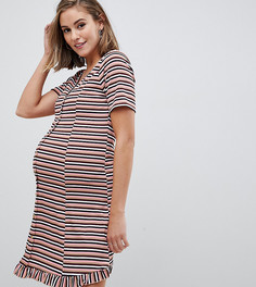 Полосатое чайное платье мини на пуговицах в рубчик ASOS DESIGN Maternity-Мульти