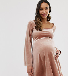 Бархатное короткое приталенное платье с отделочными швами на груди ASOS DESIGN Maternity-Розовый