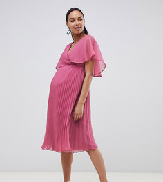 Платье миди с плиссированной юбкой и рукавами клеш ASOS DESIGN Maternity-Мульти