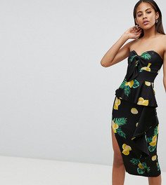 Облегающее платье-бандо миди с принтом лимонов ASOS DESIGN Tall-Мульти