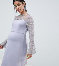 Платье мини с отделкой на рукавах ASOS DESIGN Maternity-Серый