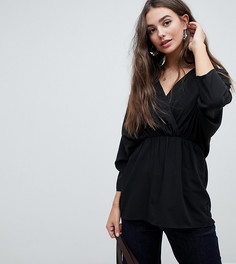 Топ с запахом и сборками на рукавах ASOS DESIGN Tall-Черный