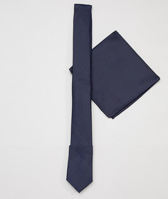 Темно-синий узкий галстук и платок для пиджака ASOS DESIGN