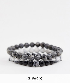 Набор монохромных браслетов с бусинами из полудрагоценных материалов Reclaimed Vintage inspired эксклюзивно для ASOS-Черный