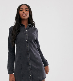 Джинсовое приталенное платье-рубашка черного выбеленного цвета ASOS DESIGN Tall-Черный