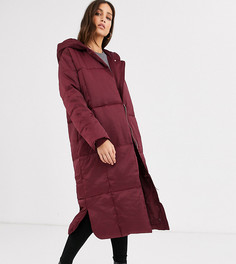 Темно-красное дутое длинное пальто ASOS DESIGN Tall-Серый