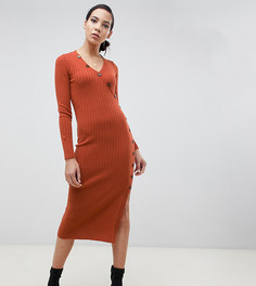 Платье в рубчик с пуговицами ASOS DESIGN Tall-Красный