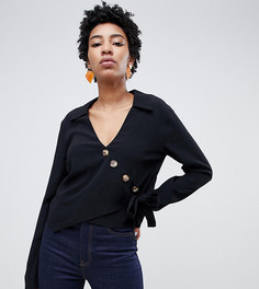 Лонгслив с запахом и асимметрично расположенными пуговицами ASOS DESIGN Tall-Черный