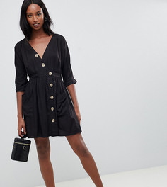 Платье мини с карманами и пуговицами ASOS DESIGN Tall-Черный