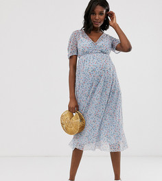 Чайное платье миди с цветочным принтом и плиссированной юбкой ASOS DESIGN Maternity-Мульти