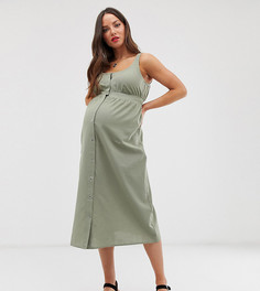 Повседневное платье миди на кнопках спереди ASOS DESIGN Maternity-Зеленый