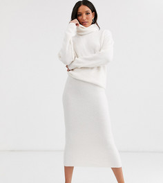 Юбка миди из переработанных материалов в крупный рубчик ASOS DESIGN Tall-Кремовый