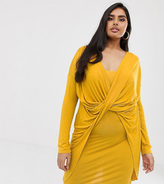 Мягкое присборенное платье мини горчичного цвета с узлом Koco & K Plus-Желтый