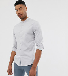 Светло-серая приталенная рубашка с воротником-стойкой ASOS DESIGN Tall-Серый