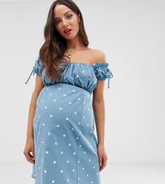 Сарафан мини в горошек с открытыми плечами и присборенным лифом ASOS DESIGN Maternity-Мульти