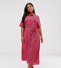 Платье-рубашка миди в клеточку с поясом Glamorous Curve-Розовый