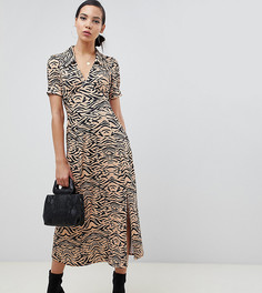 Чайное платье миди в рубчик со звериным принтом ASOS DESIGN Tall-Мульти