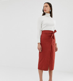 Льняная юбка с запахом ASOS DESIGN Tall-Красный