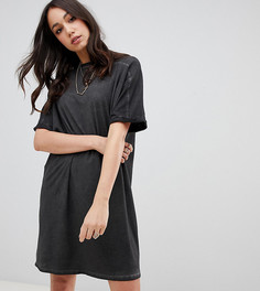 Выбеленное платье-футболка с отворотами на рукавах ASOS DESIGN Tall-Черный