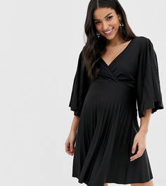Короткое плиссированное платье-кимоно ASOS DESIGN Maternity-Черный