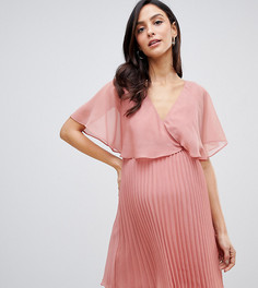 Платье мини с рукавами клеш и плиссированной юбкой ASOS DESIGN Maternity-Розовый