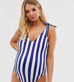 Слитный купальник в полоску с завязками на плечах ASOS DESIGN Maternity-Мульти