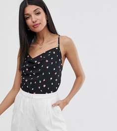 Топ на бретелях с цветочным принтом и свободным воротом Fashion Union Tall-Черный