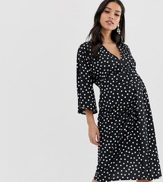 Платье миди в горошек с драпировкой на поясе ASOS DESIGN Maternity-Мульти