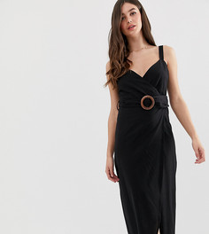 Платье макси с запахом и поясом с пряжкой ASOS DESIGN Tall-Черный